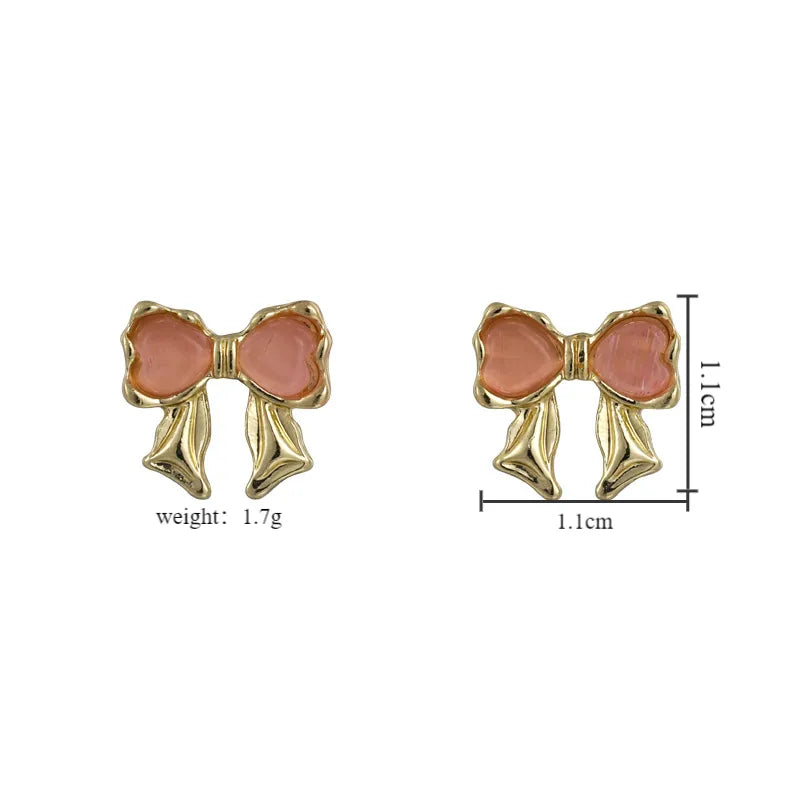 1 Pair Elegant Sweet Bow Knot Inlay Alloy Rhinestones Opal Ear Studs