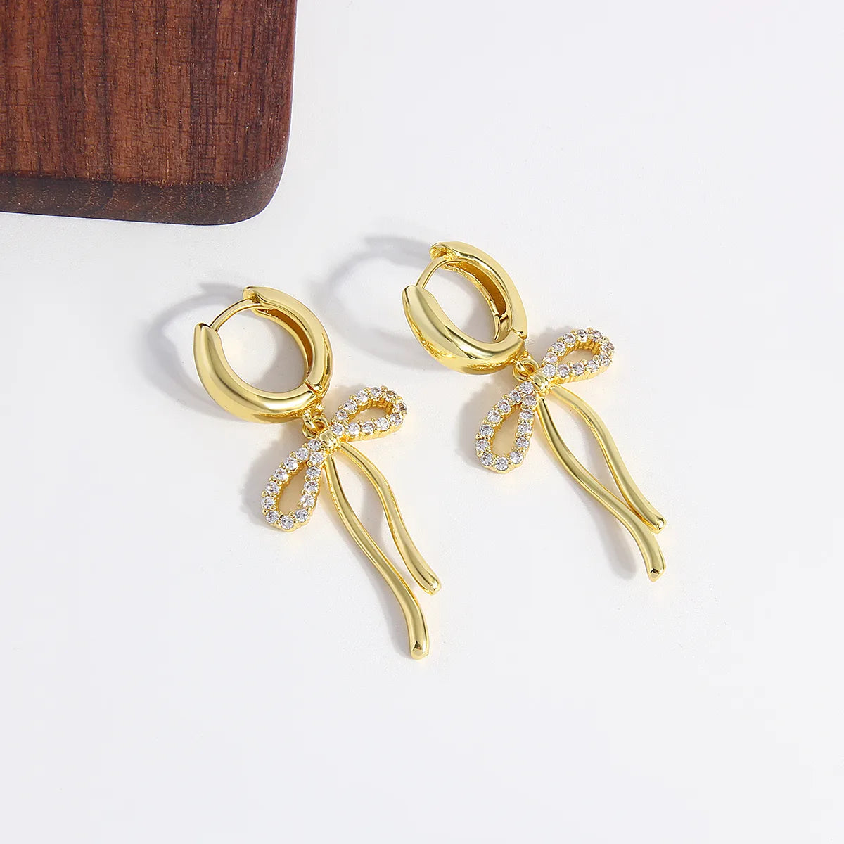 1 Pair Elegant Sweet Bow Knot Plating Inlay Copper Zircon 18K Gold Plated Gold Plated Drop Earrings