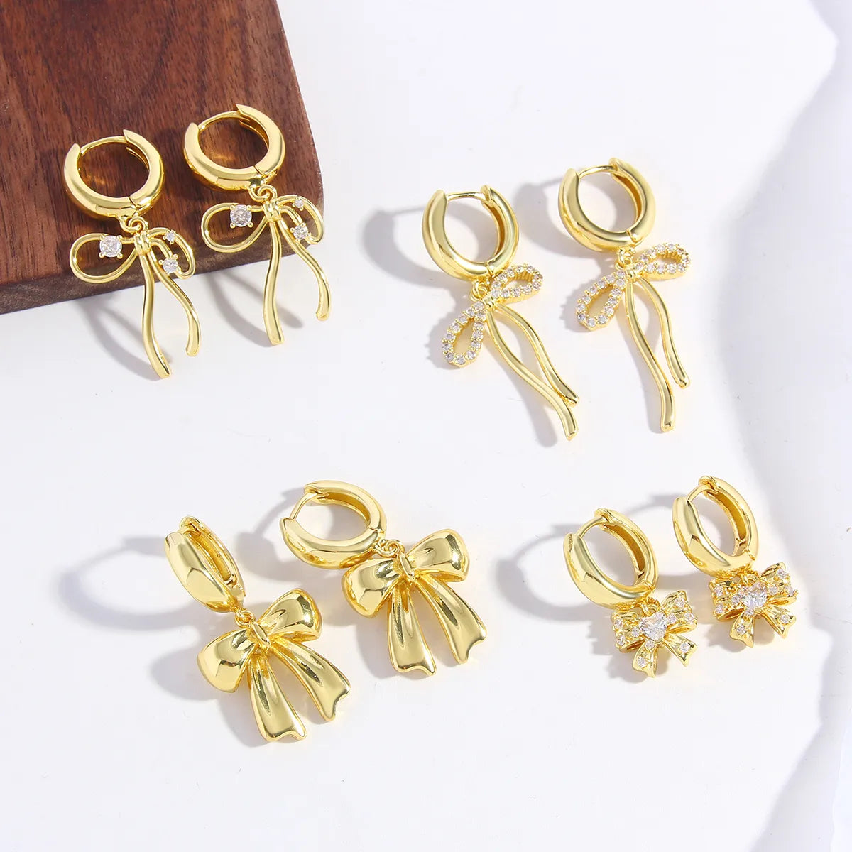 1 Pair Elegant Sweet Bow Knot Plating Inlay Copper Zircon 18K Gold Plated Gold Plated Drop Earrings