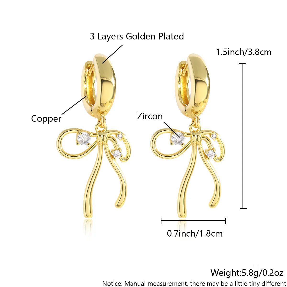 1 Pair Elegant Sweet Bow Knot Plating Inlay Copper Zircon 18K Gold Plated Gold Plated Drop Earrings