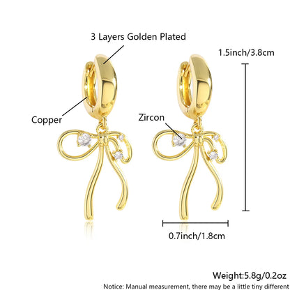 1 Pair Elegant Sweet Bow Knot Plating Inlay Copper Zircon 18K Gold Plated Gold Plated Drop Earrings