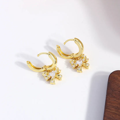 1 Pair Elegant Sweet Bow Knot Plating Inlay Copper Zircon 18K Gold Plated Gold Plated Drop Earrings