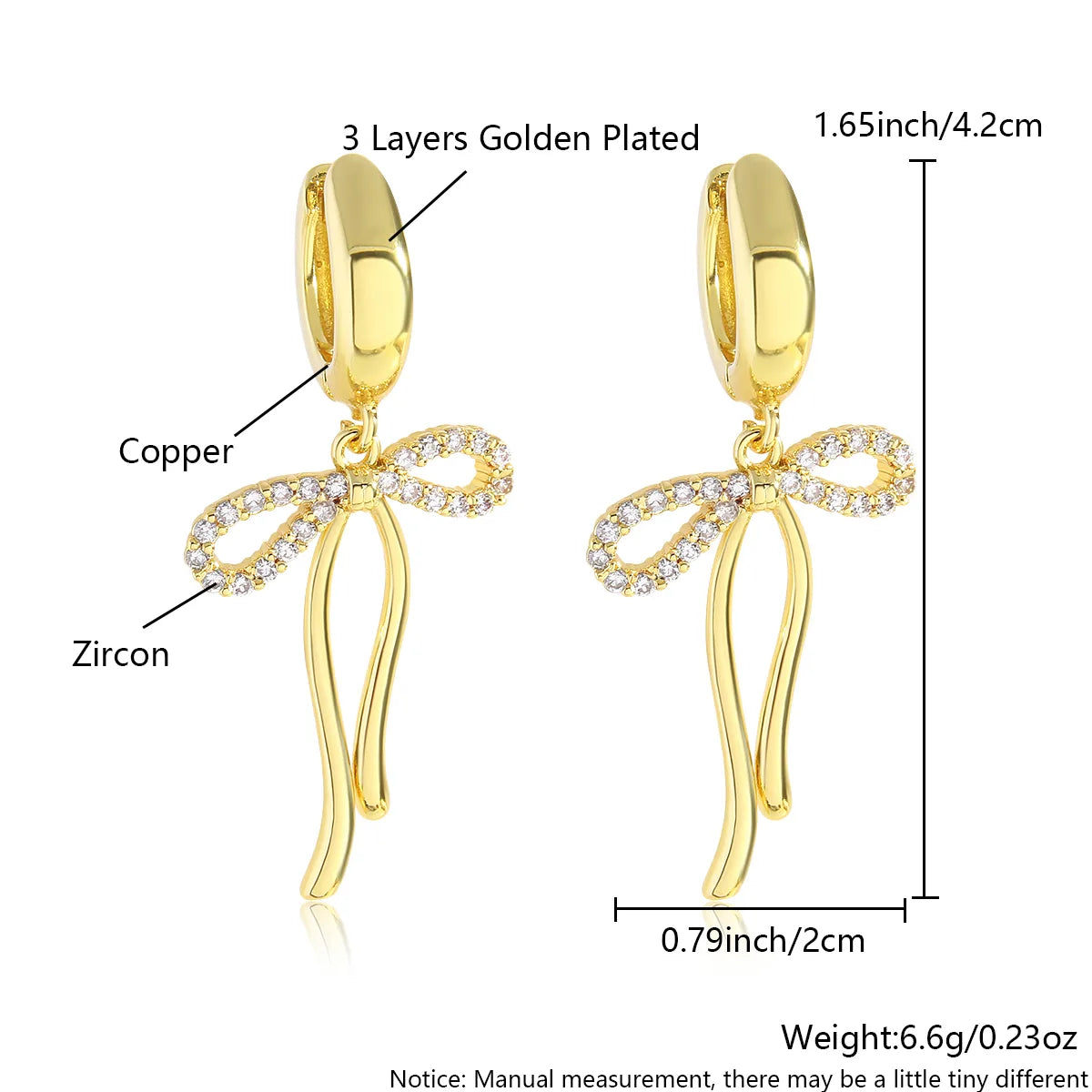 1 Pair Elegant Sweet Bow Knot Plating Inlay Copper Zircon 18K Gold Plated Gold Plated Drop Earrings