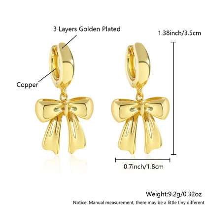 1 Pair Elegant Sweet Bow Knot Plating Inlay Copper Zircon 18K Gold Plated Gold Plated Drop Earrings