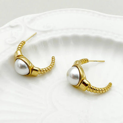 1 Pair Elegant Sweet C Shape Plating Stainless Steel Gold Plated Ear Studs