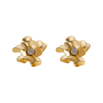 1 Pair Elegant Sweet Classic Style Flower Copper 18K Gold Plated Ear Studs