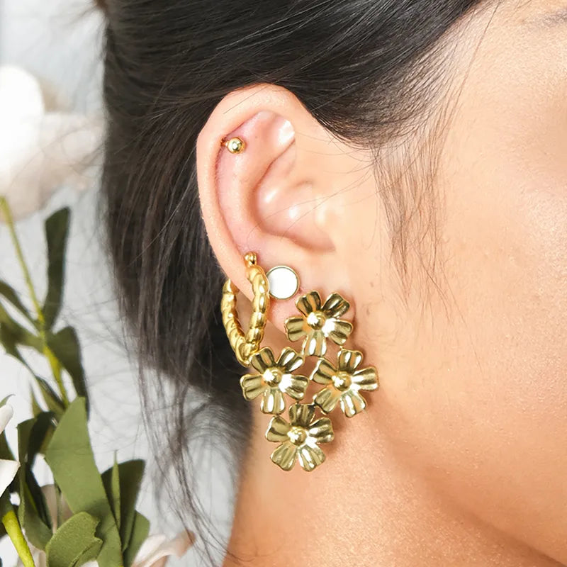 1 Pair Elegant Sweet Classic Style Flower Enamel Plating 304 Stainless Steel 14K Gold Plated Hoop Earrings Ear Studs