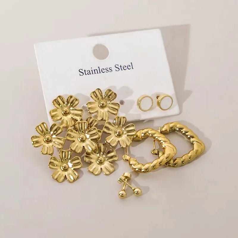 1 Pair Elegant Sweet Classic Style Flower Enamel Plating 304 Stainless Steel 14K Gold Plated Hoop Earrings Ear Studs