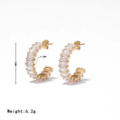 1 Pair Elegant Sweet Commute C Shape Inlay 304 Stainless Steel Zircon White Gold Plated Gold Plated Ear Studs