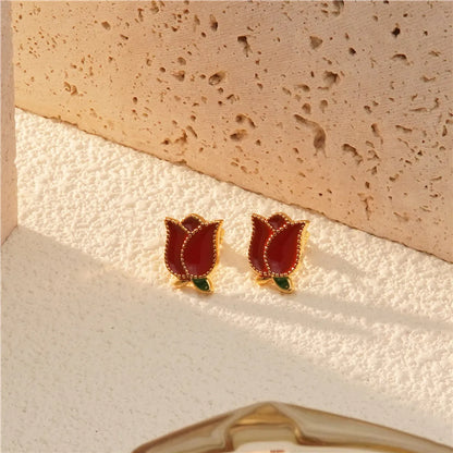 1 Pair Elegant Sweet Commute Flower Tulip 304 Stainless Steel 18K Gold Plated Ear Studs