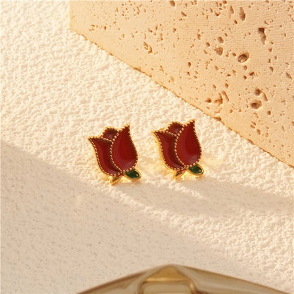 1 Pair Elegant Sweet Commute Flower Tulip 304 Stainless Steel 18K Gold Plated Ear Studs