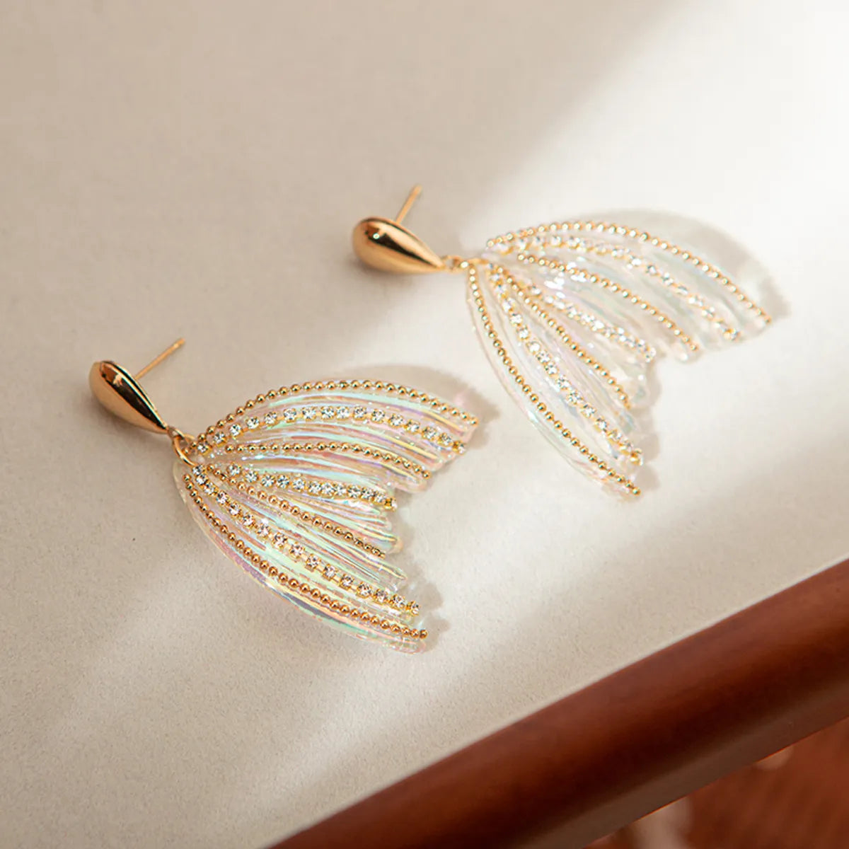 1 Pair Elegant Sweet Fish Tail Plating Inlay Stainless Steel Zircon Drop Earrings