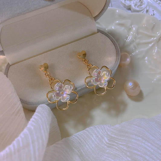 1 Pair Elegant Sweet Flower Alloy Drop Earrings