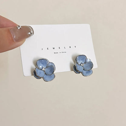 1 Pair Elegant Sweet Flower Enamel Inlay Alloy Rhinestones Ear Studs