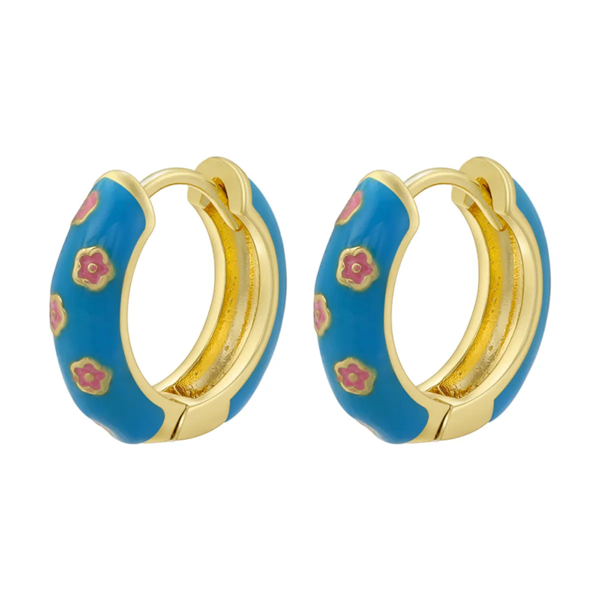 1 Pair Elegant Sweet Flower Petal Enamel Plating Copper 18k Gold Plated Hoop Earrings