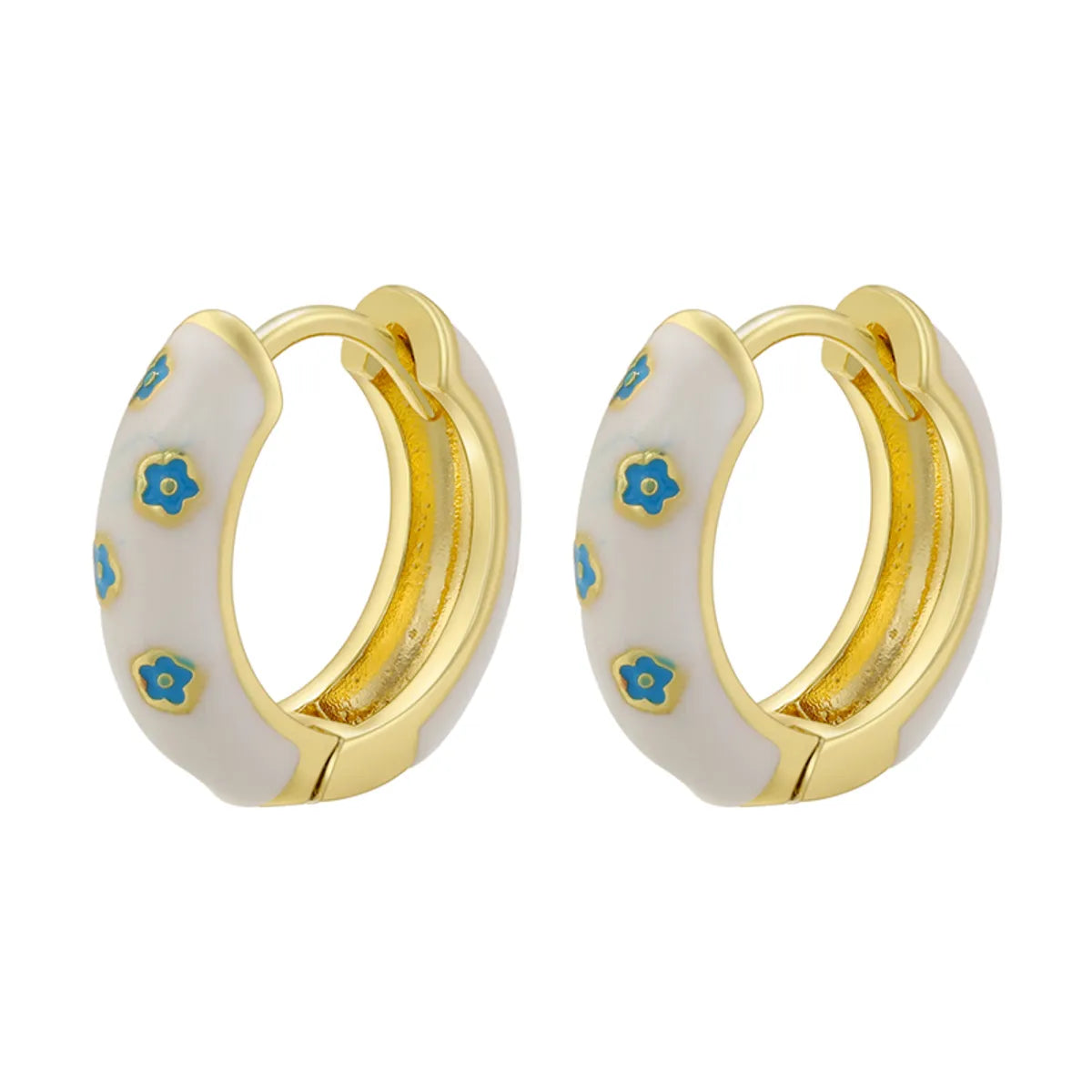 1 Pair Elegant Sweet Flower Petal Enamel Plating Copper 18k Gold Plated Hoop Earrings