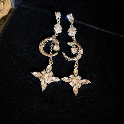 1 Pair Elegant Sweet Flower Plating Inlay Alloy Rhinestones Drop Earrings