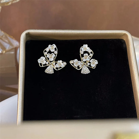 1 Pair Elegant Sweet Flower Plating Inlay Copper Zircon Ear Studs