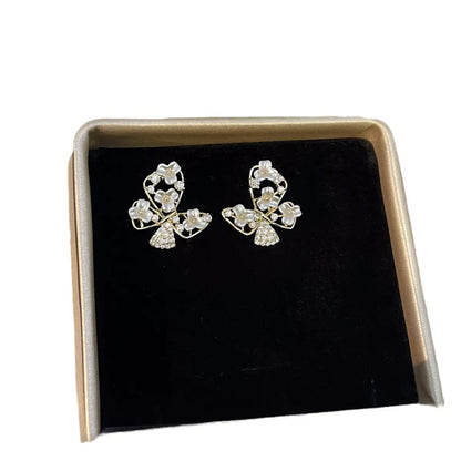 1 Pair Elegant Sweet Flower Plating Inlay Copper Zircon Ear Studs