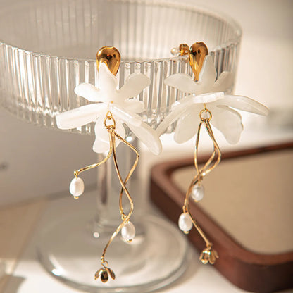 1 Pair Elegant Sweet Flower Plating Stainless Steel Arylic Gold Plated Drop Earrings