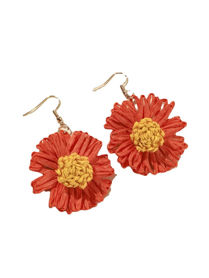 1 Pair Elegant Sweet Flower Raffia Drop Earrings