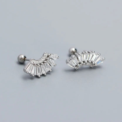 1 Pair Elegant Sweet Geometric Sector Plating Inlay Sterling Silver Zircon Ear Studs