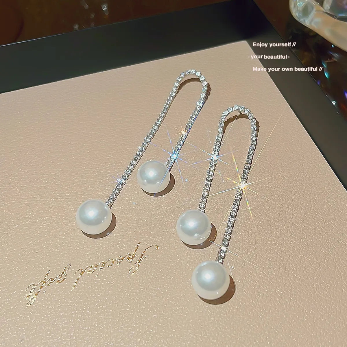 1 Pair Elegant Sweet Geometric Tassel Plating Inlay Copper Artificial Pearls Artificial Diamond Drop Earrings