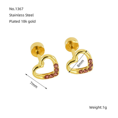 1 Pair Elegant Sweet Heart Shape Hollow Out Inlay 304 Stainless Steel Zircon Ear Studs