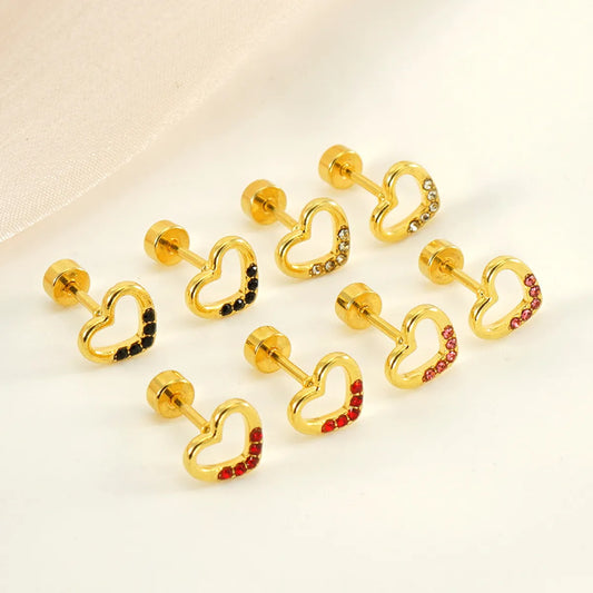 1 Pair Elegant Sweet Heart Shape Hollow Out Inlay 304 Stainless Steel Zircon Ear Studs