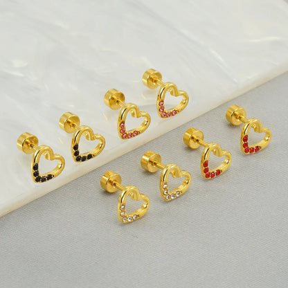 1 Pair Elegant Sweet Heart Shape Hollow Out Inlay 304 Stainless Steel Zircon Ear Studs