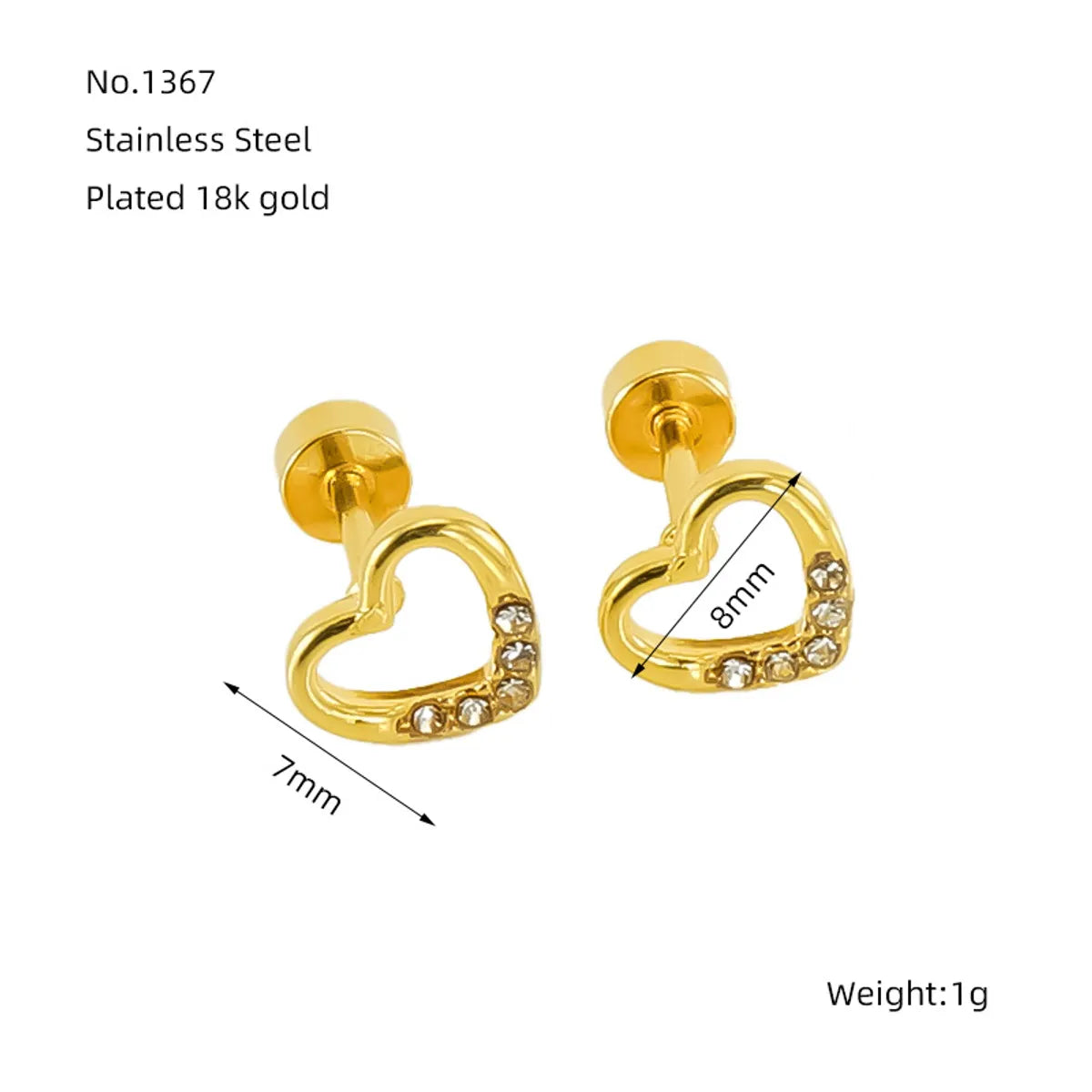 1 Pair Elegant Sweet Heart Shape Hollow Out Inlay 304 Stainless Steel Zircon Ear Studs