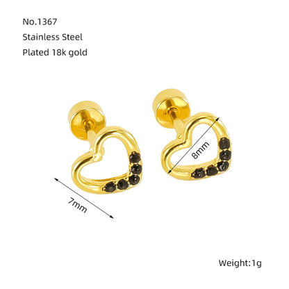 1 Pair Elegant Sweet Heart Shape Hollow Out Inlay 304 Stainless Steel Zircon Ear Studs