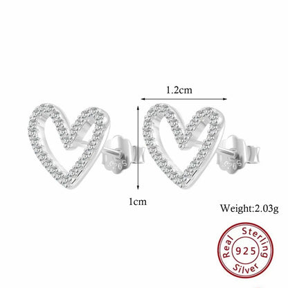 1 Pair Elegant Sweet Heart Shape Inlay Sterling Silver Zircon White Gold Plated Ear Studs