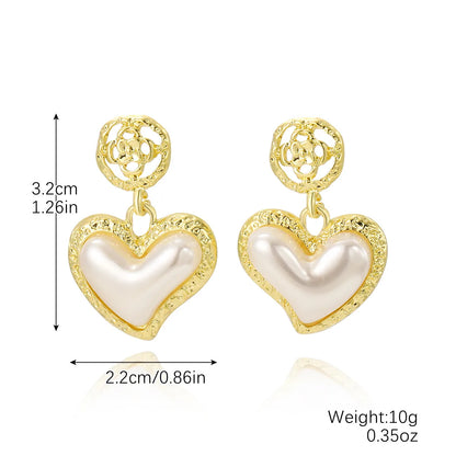 1 Pair Elegant Sweet Heart Shape Plating Imitation Pearl Drop Earrings