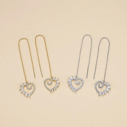 1 Pair Elegant Sweet Heart Shape Plating Inlay Copper Zircon Gold Plated Ear Line