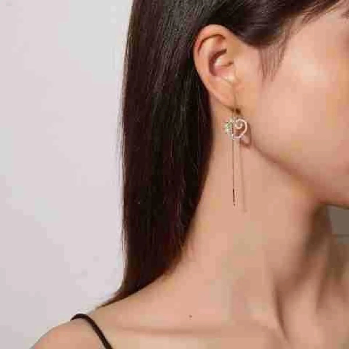 1 Pair Elegant Sweet Heart Shape Plating Inlay Copper Zircon Gold Plated Ear Line