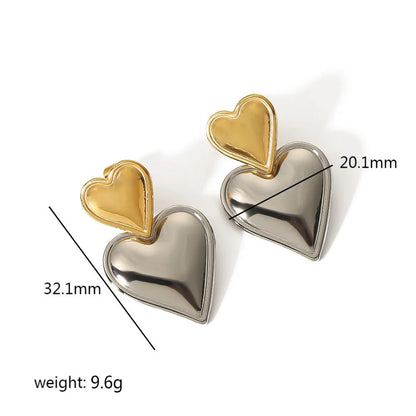 1 Pair Elegant Sweet Heart Shape Titanium Steel Drop Earrings