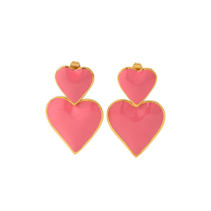 1 Pair Elegant Sweet Heart Shape Titanium Steel Drop Earrings