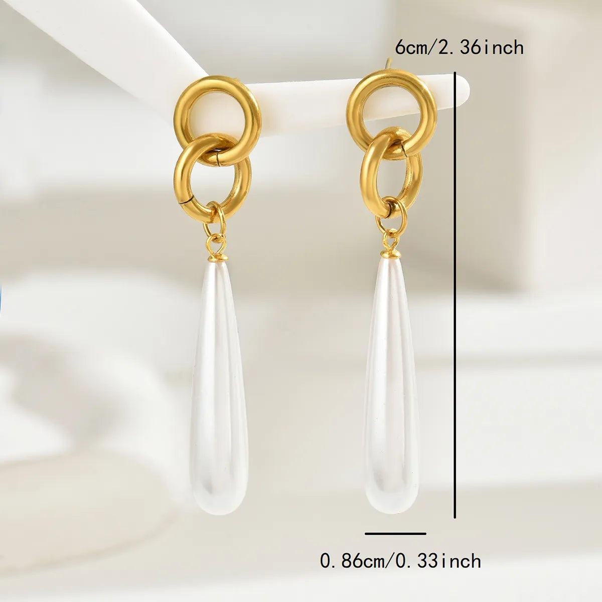 1 Pair Elegant Sweet Irregular Geometric Round Inlay 201 Stainless Steel Artificial Pearls 18K Gold Plated Drop Earrings