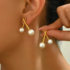 1 Pair Elegant Sweet Irregular Geometric Round Inlay 201 Stainless Steel Artificial Pearls 18K Gold Plated Drop Earrings