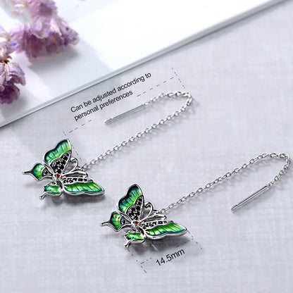 1 Pair Elegant Sweet Pastoral Butterfly Enamel Plating Inlay Sterling Silver Zircon Rhodium Plated Drop Earrings