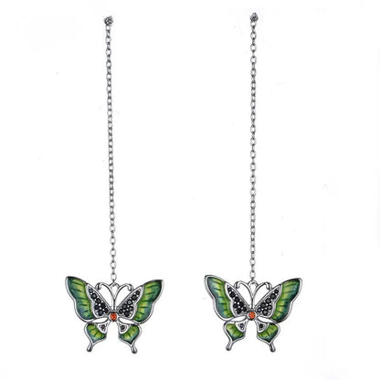 1 Pair Elegant Sweet Pastoral Butterfly Enamel Plating Inlay Sterling Silver Zircon Rhodium Plated Drop Earrings