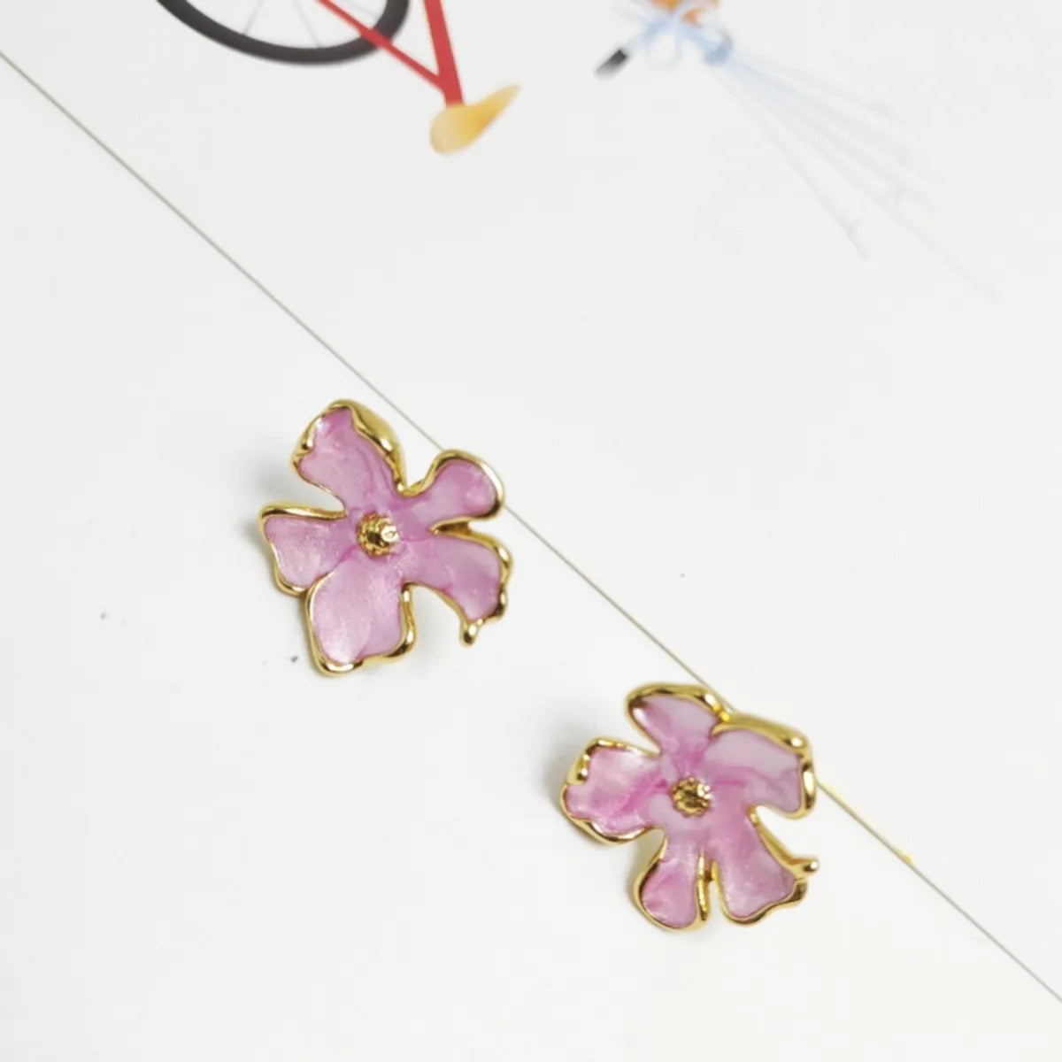 1 Pair Elegant Sweet Pastoral Flower Enamel 304 Stainless Steel 18K Gold Plated Ear Studs