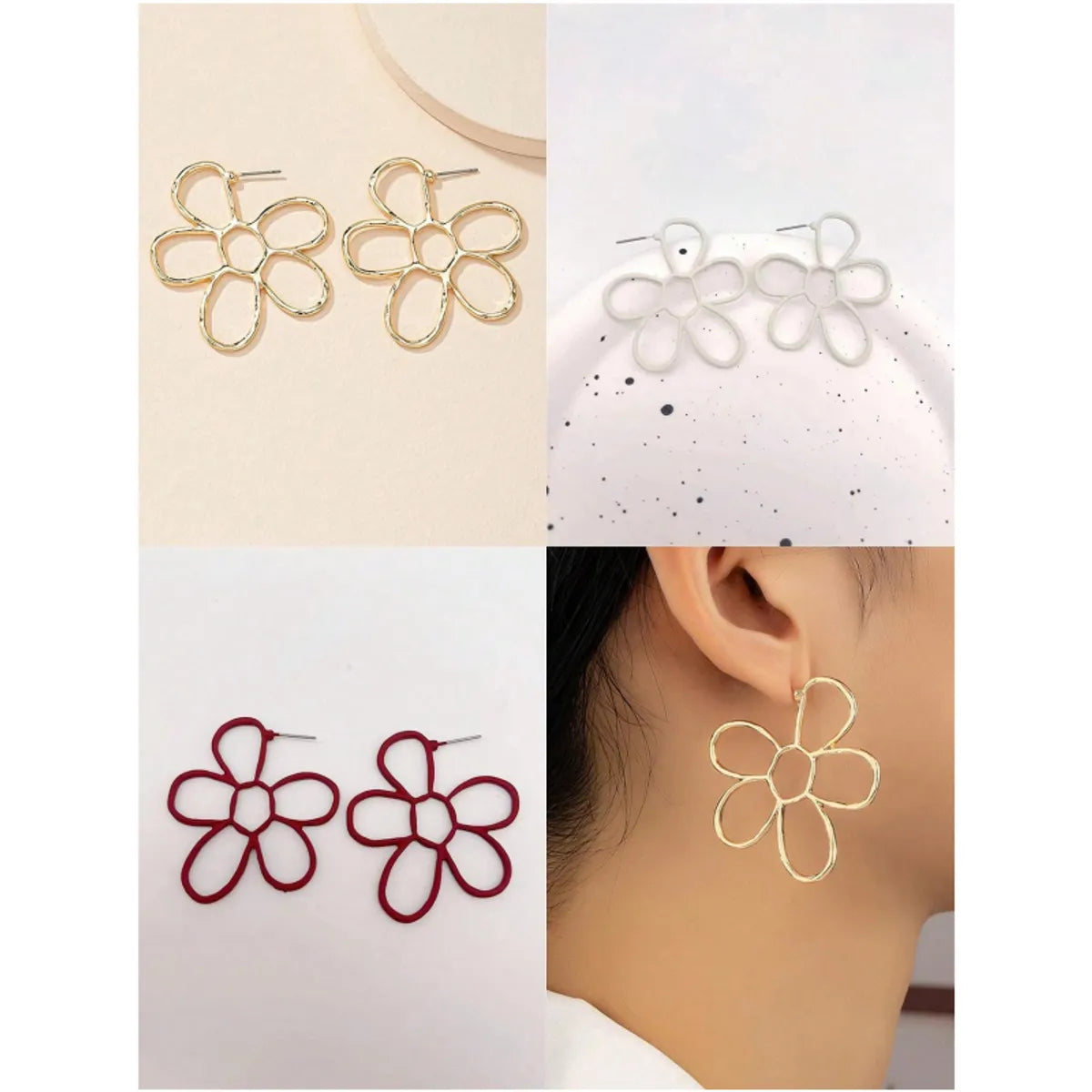 1 Pair Elegant Sweet Pastoral Flower Stoving Varnish Hollow Out Titanium Steel Iron Gold Plated Ear Studs