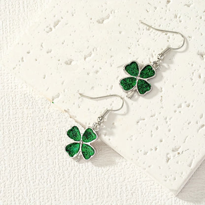 1 Pair Elegant Sweet Pastoral Four Leaf Clover Inlay Arylic Alloy Rhinestones Drop Earrings