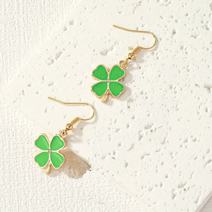 1 Pair Elegant Sweet Pastoral Four Leaf Clover Inlay Arylic Alloy Rhinestones Drop Earrings