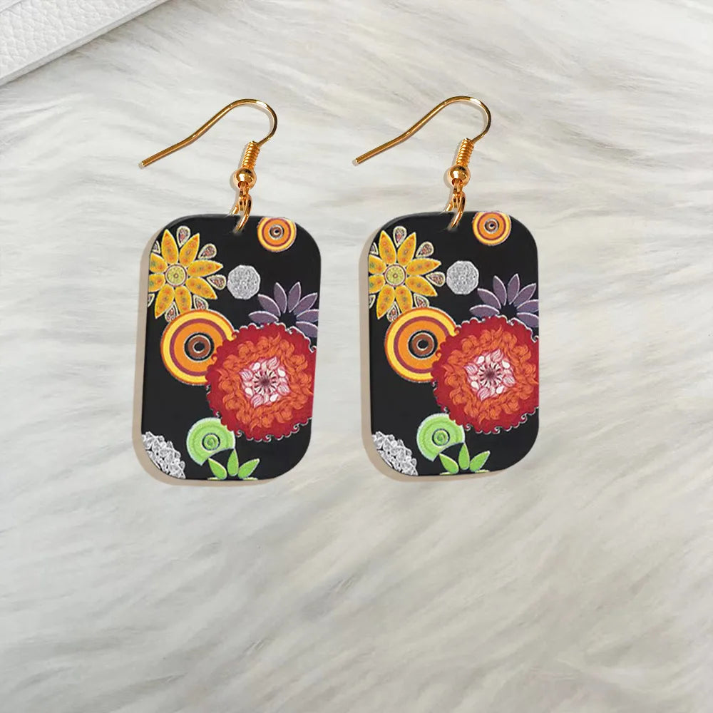 1 Pair Elegant Sweet Pastoral Printing Geometric Flower Arylic Drop Earrings