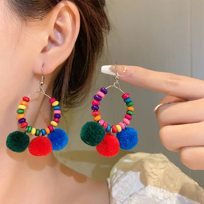 1 Pair Elegant Sweet Round Beaded Alloy Drop Earrings