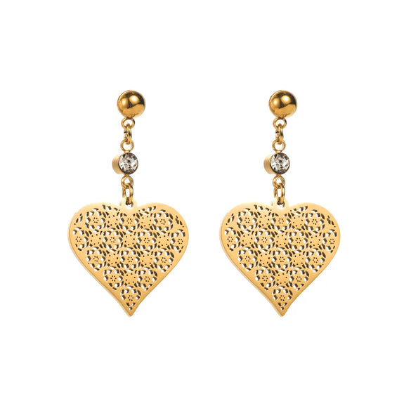 1 Pair Elegant Sweet Round Heart Shape Butterfly Inlay 304 Stainless Steel Rhinestones 18K Gold Plated Drop Earrings