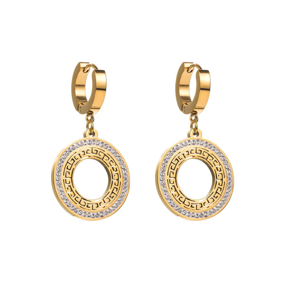 1 Pair Elegant Sweet Round Heart Shape Butterfly Inlay 304 Stainless Steel Rhinestones 18K Gold Plated Drop Earrings